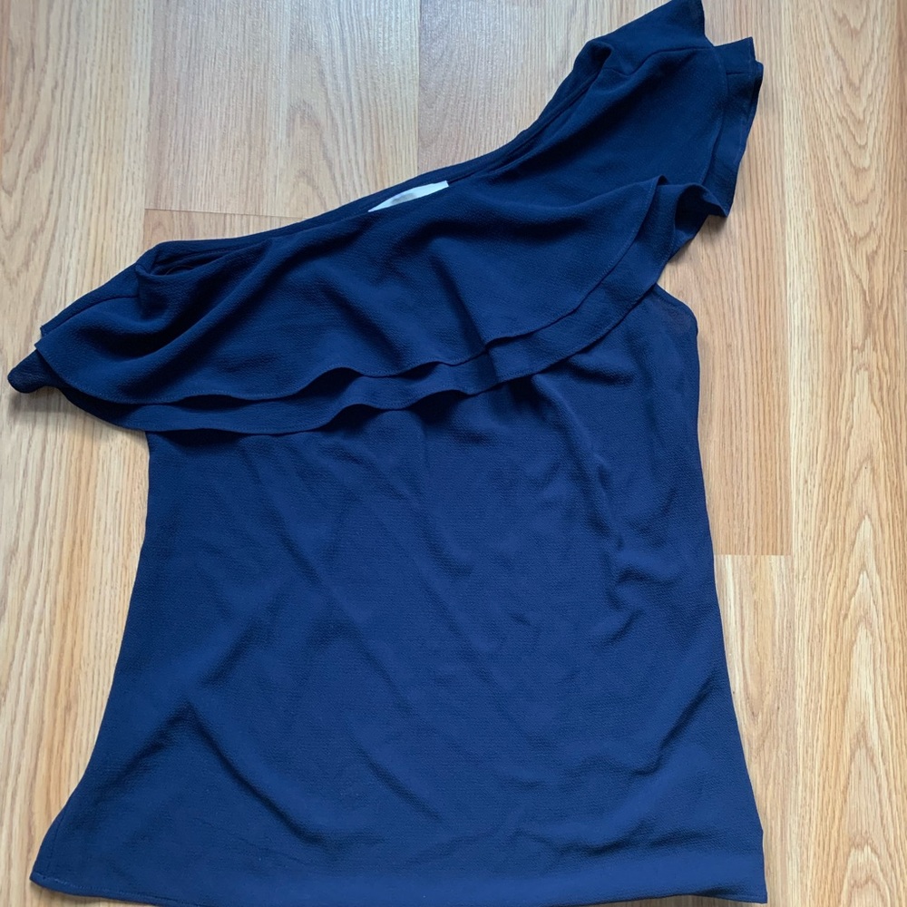One shoulder ruffle Michael Kors top navy blue nwt size 6